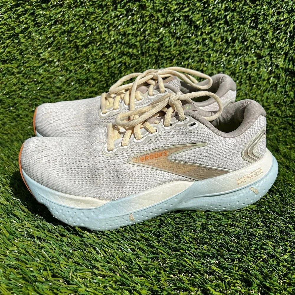 Brooks Shoes Women Size 7.5 Glycerin GTS 21 Running Coconut/Aqua Sneakers